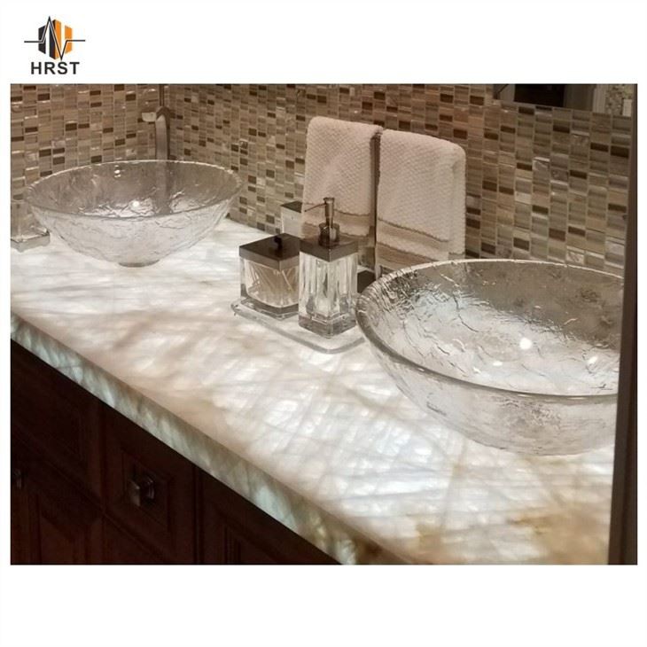 Translucent White Cristallo Quartzite bathroom vanity top